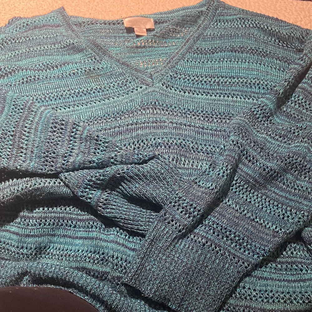 Avenue Turquoise and Navy Knit Top